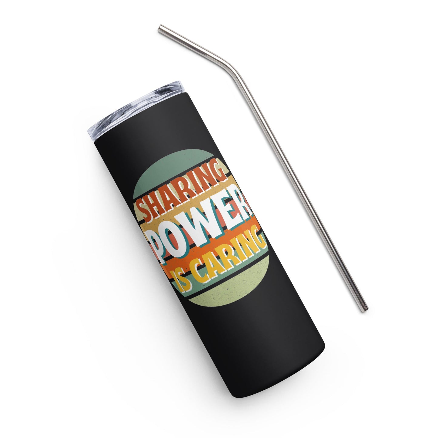 Sharing Power is Caring Retro Sunset Stainless steel tumbler-recalciGrant