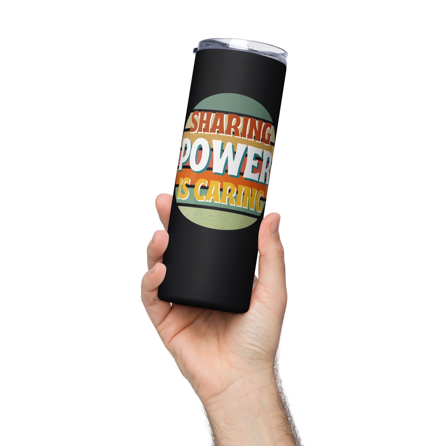 Sharing Power is Caring Retro Sunset Stainless steel tumbler-recalciGrant