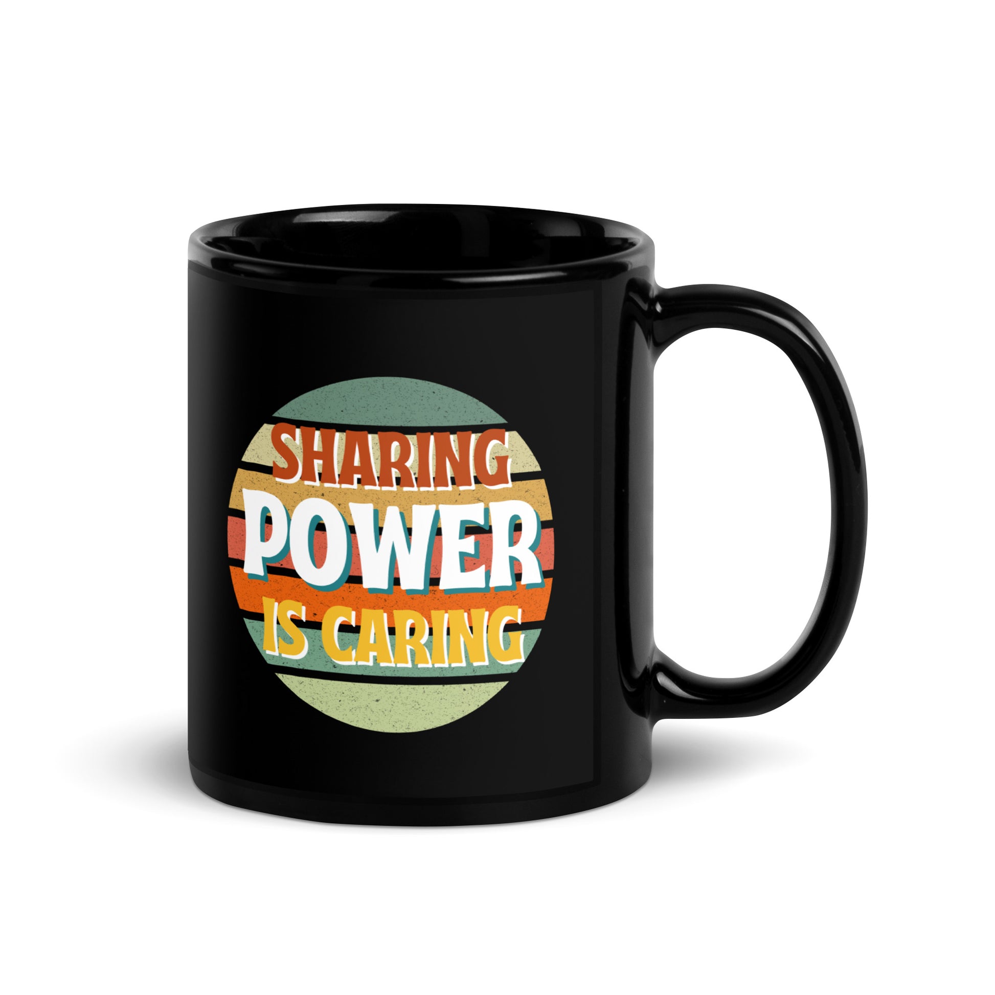 Sharing Power is Caring Retro Sunset Black Glossy Mug 11oz-recalciGrant