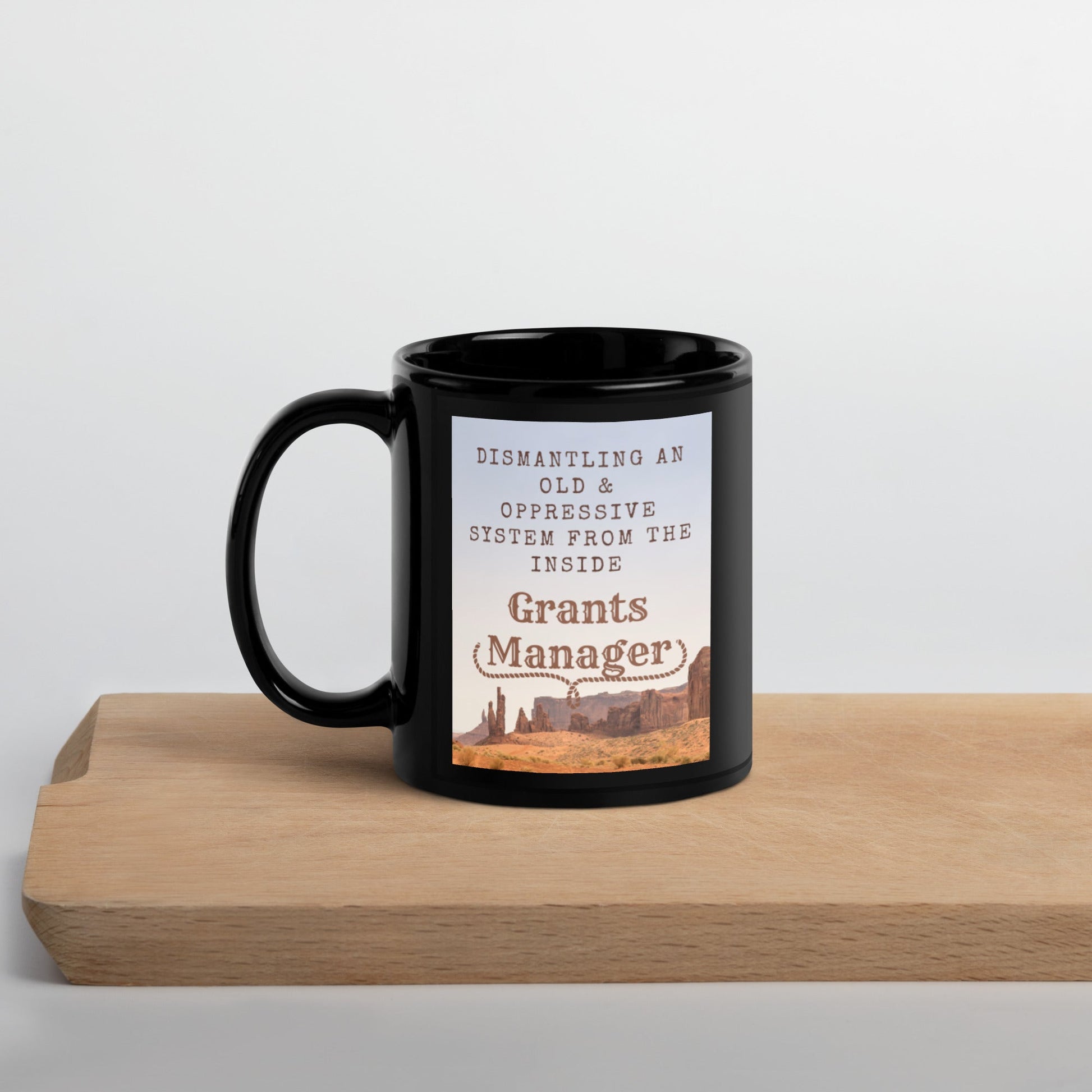 Old West Yellowstone Grants Manager Black Glossy Mug 11oz-recalciGrant