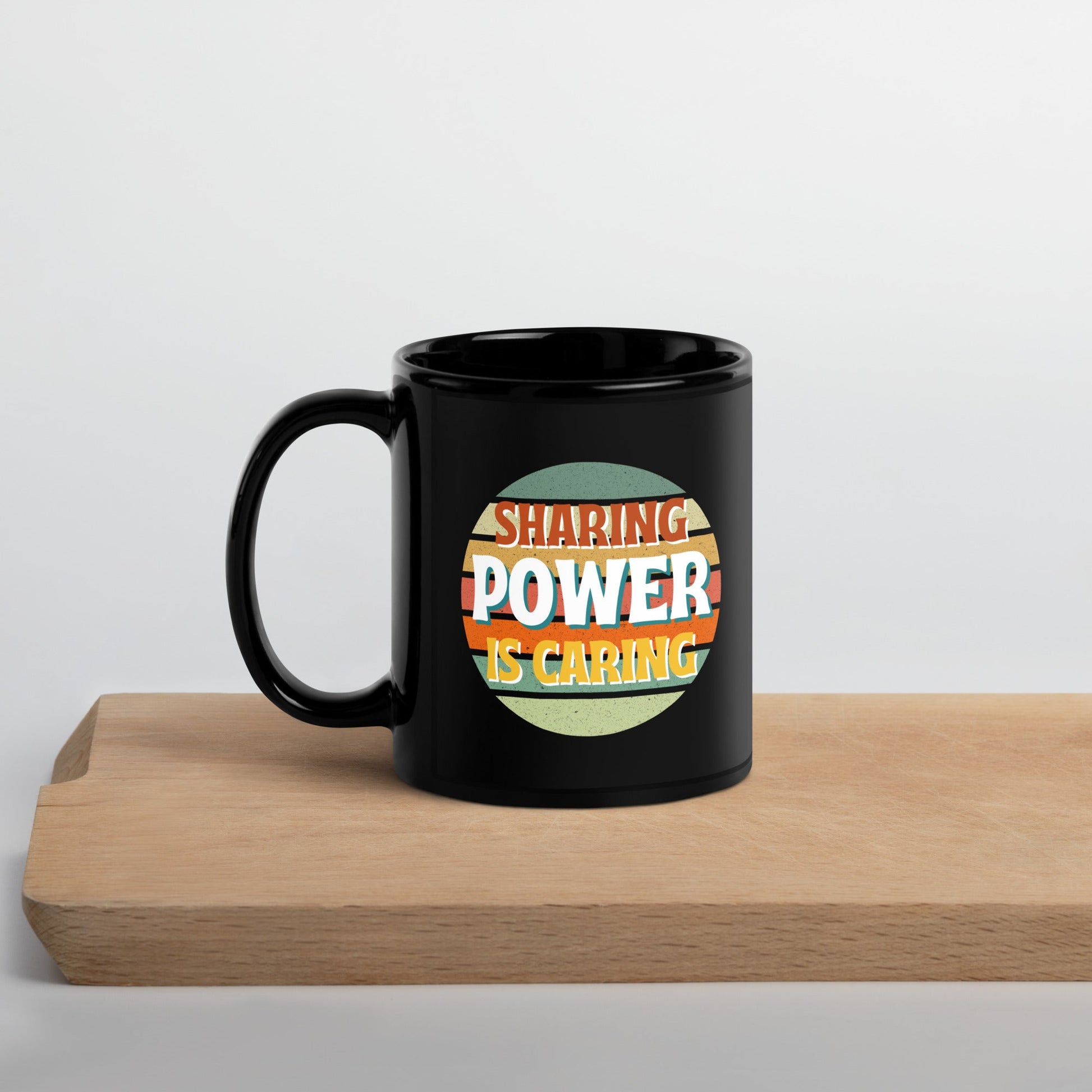 Sharing Power is Caring Retro Sunset Black Glossy Mug 11oz-recalciGrant